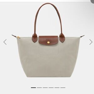 Longchamp Le Pliage Tote - Light Gray with Brown Trim